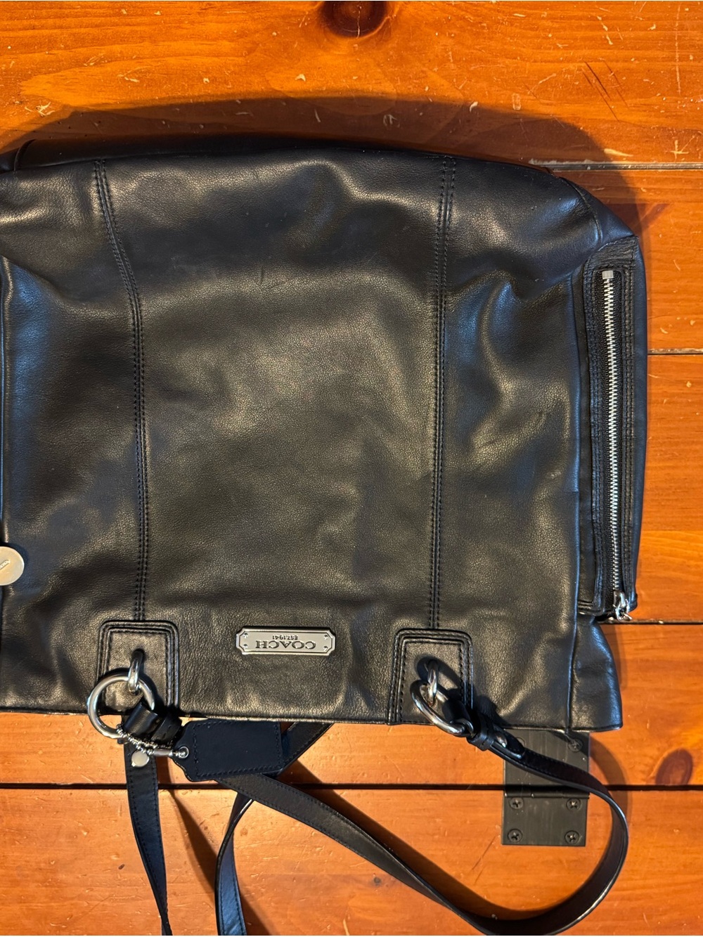 Coach Black Leather Shoulder Tote with Silver Hardware - Picture 1 of 6